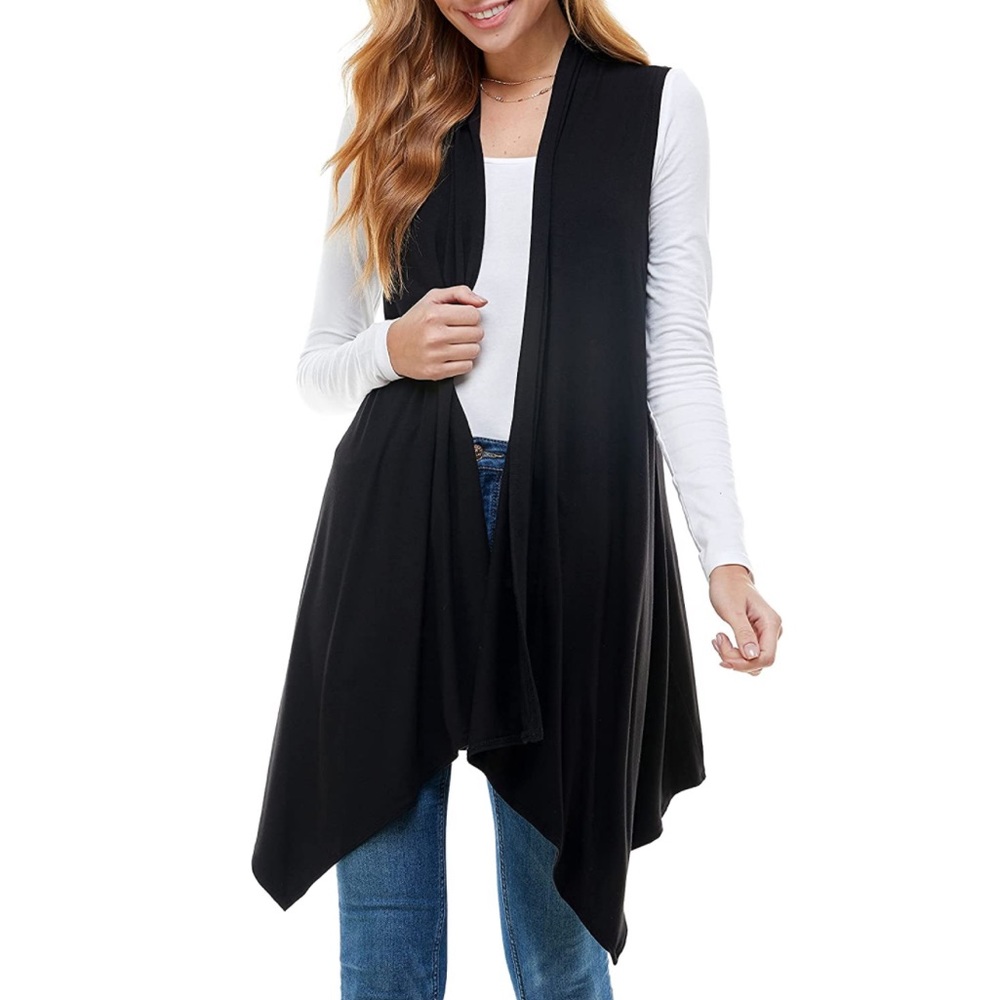 Women’s Sleeveless Asymmetric Hem Open Front Cardigan